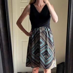 Elegant Black and Teal Patterned Dress